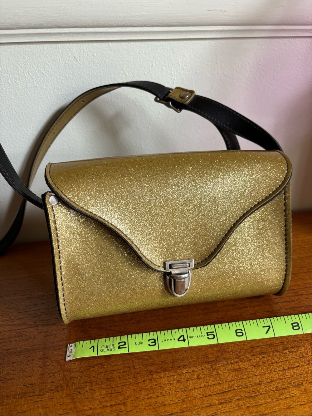 90s y2k gold vinyl glitter purse with long  strap